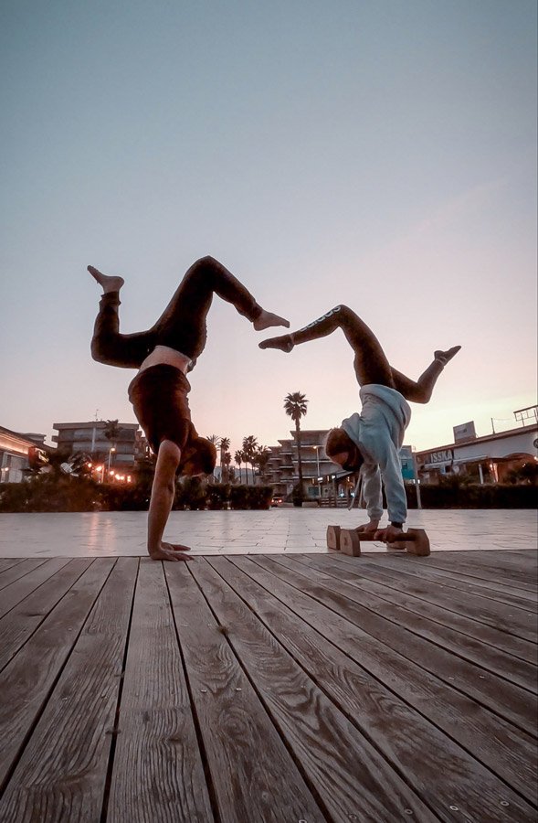 Gymnasts doing handstands at Indomove Academy